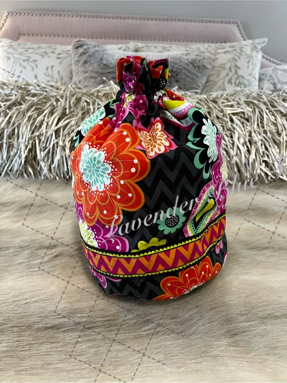 VERA BRADLEY Ziggy Zinnia 2014  Ditty Bag Drawstring Lined Travel Orange Pink
